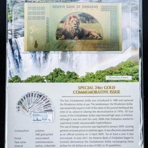 Reserve Bank of Zimbabwe 24kt Gold Foil Medallion